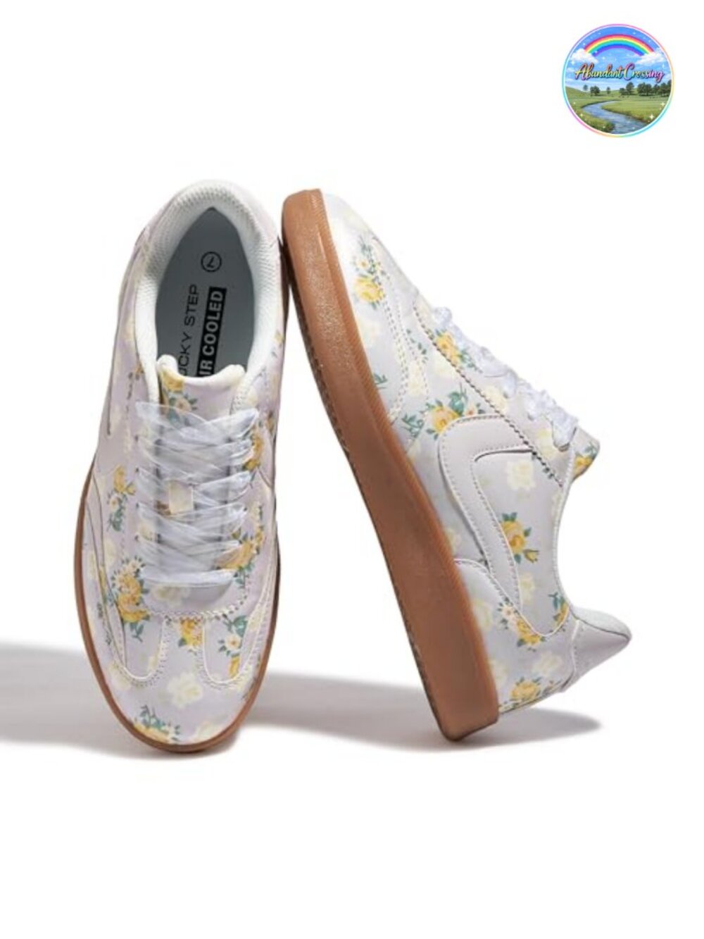 Faux PU Leather Retro Floral Lace-Up Sneakers Cushioned Skate Walking Shoes
